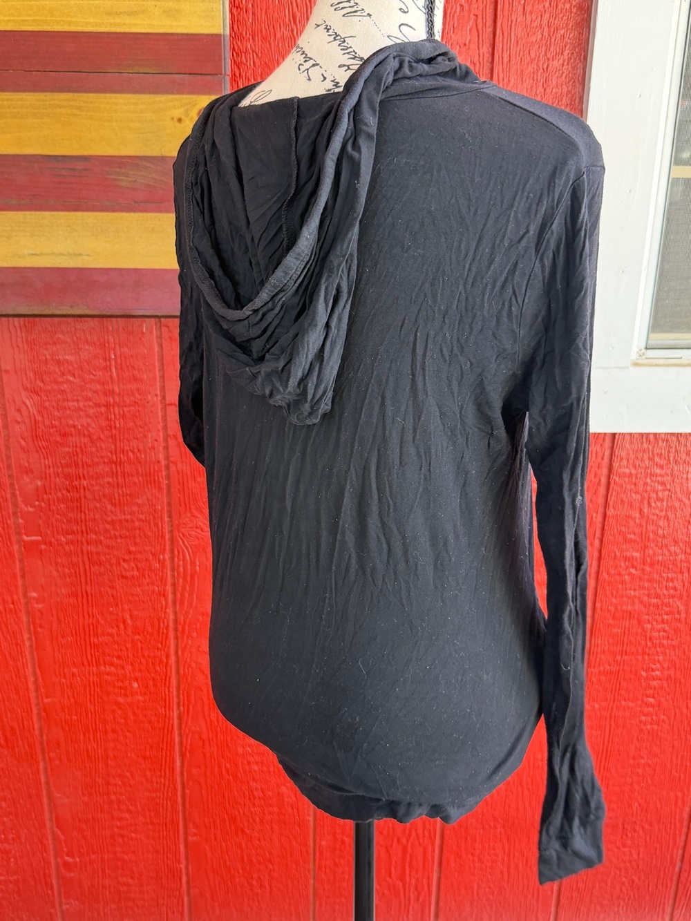 Bear Dance Black Hooded Long Sleeve Top with Contrast Drawstrings - Picture 4 of 5